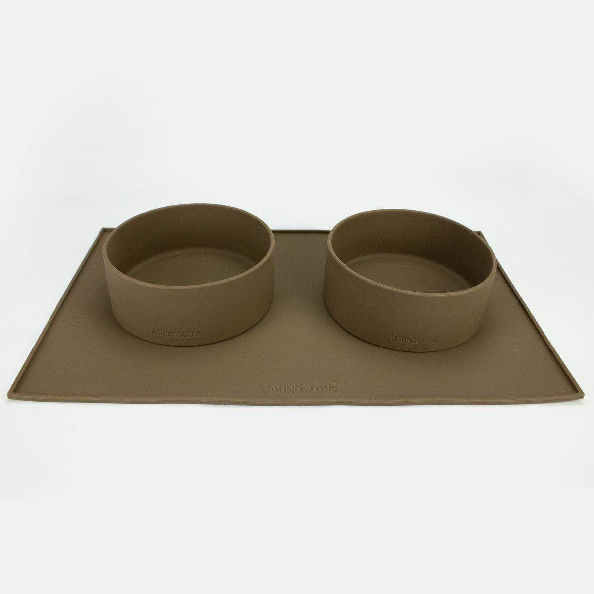 Houndstone silicone pet food mat with bowls in olive