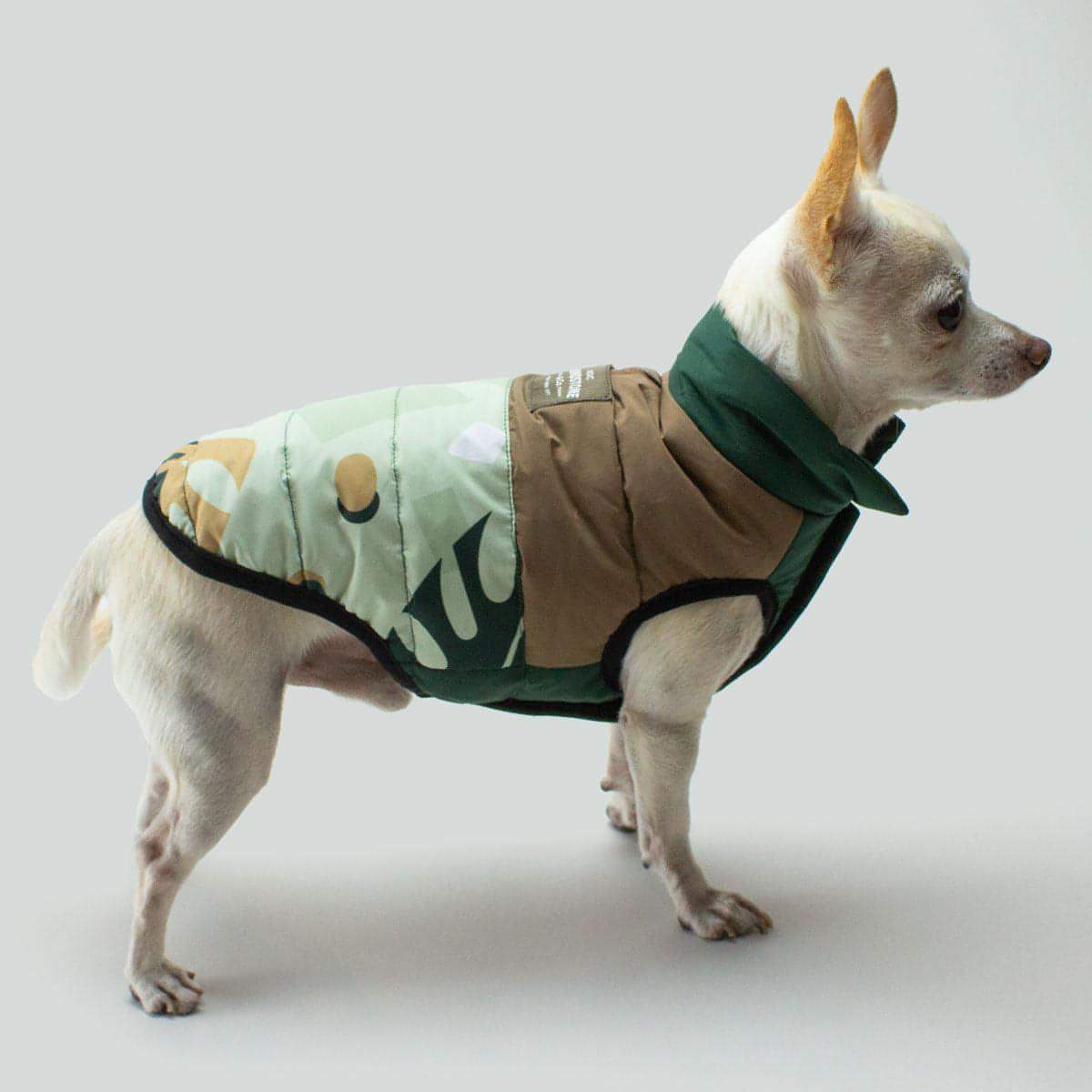 Reversible Dog Puffer Vest - "Tropical Camo" - Soft Velcro Closure