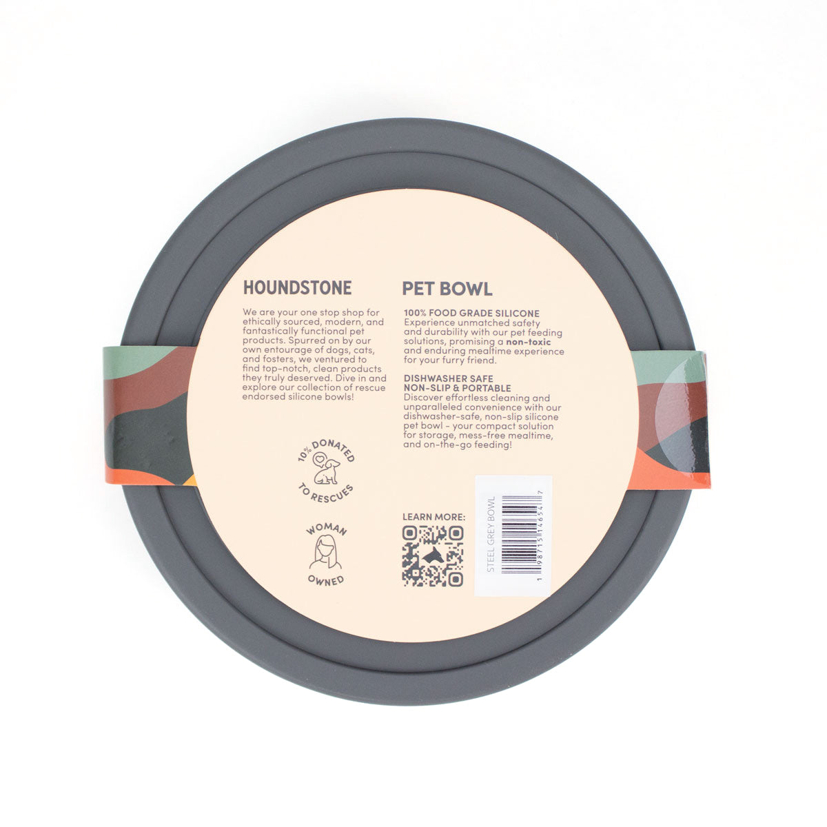houndstone pony silicone dog food bowl in charcoal bottom view