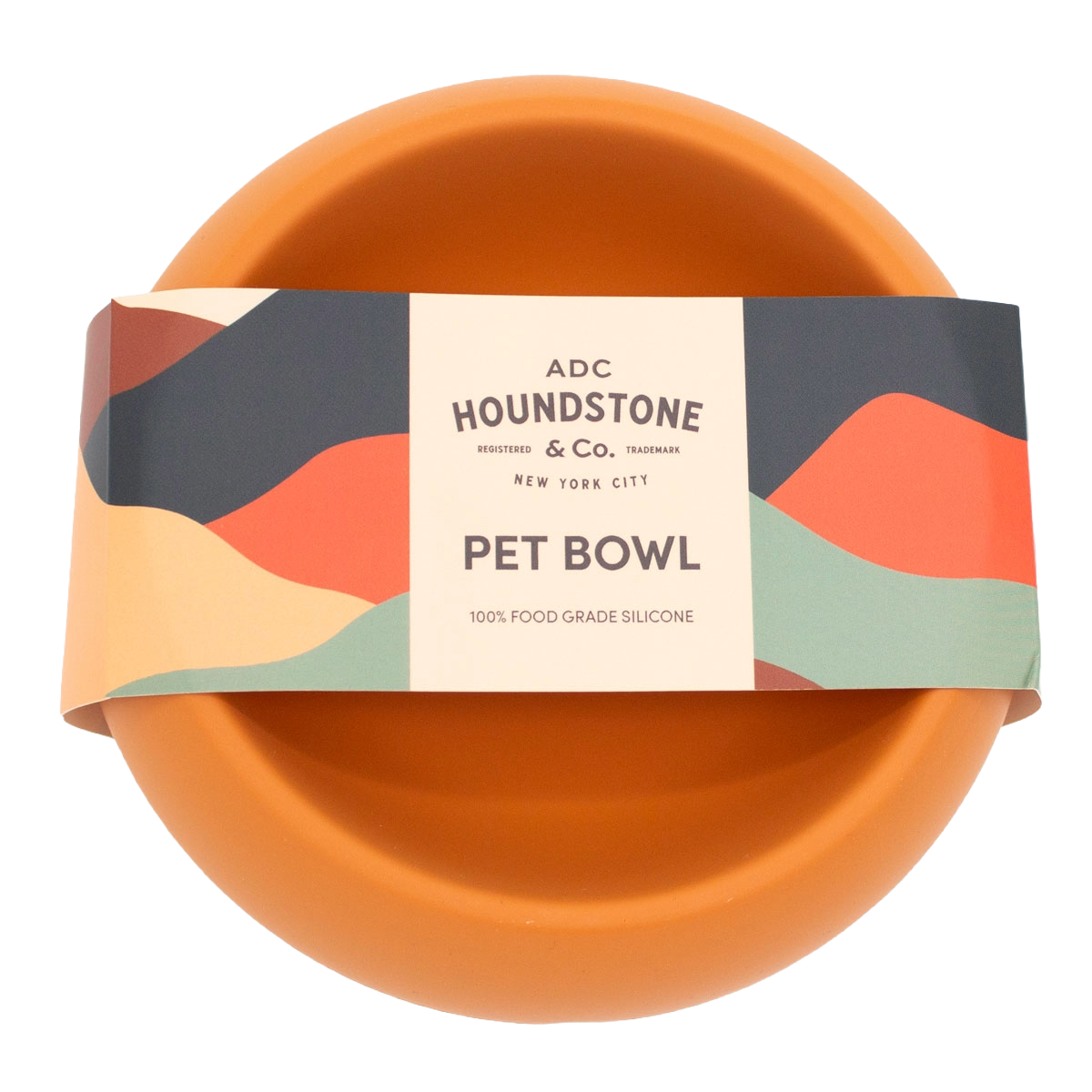 houndstone coquito silicone dog food bowl in marigold with packaging