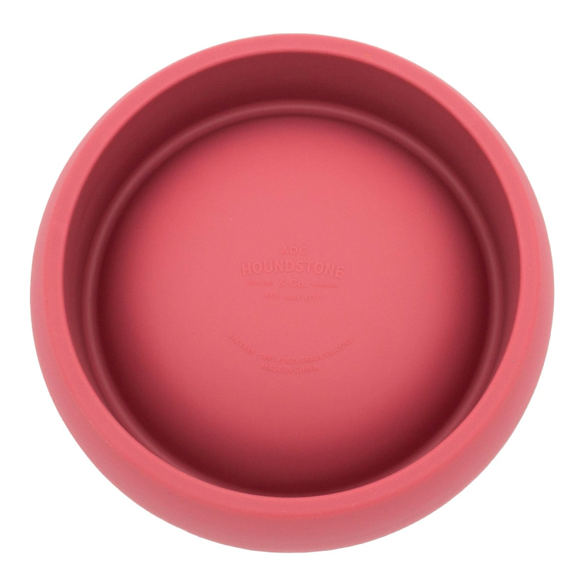 Bottom view of houndstone coquito silicone dog food bowl in rosewood color