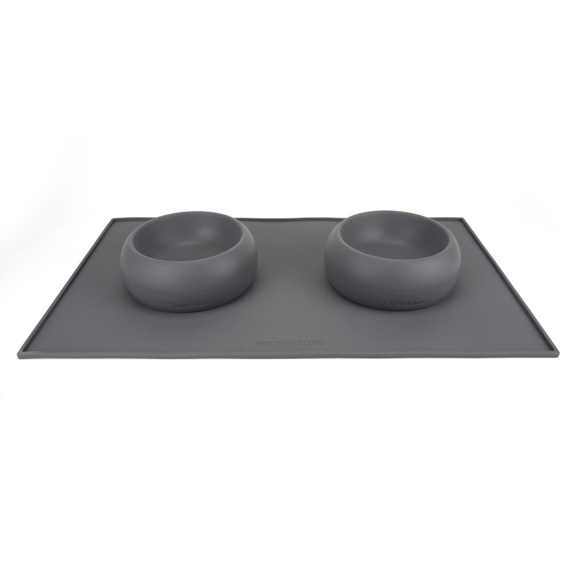 houndstone small dog bowls on dog bowk mat, charcoal
