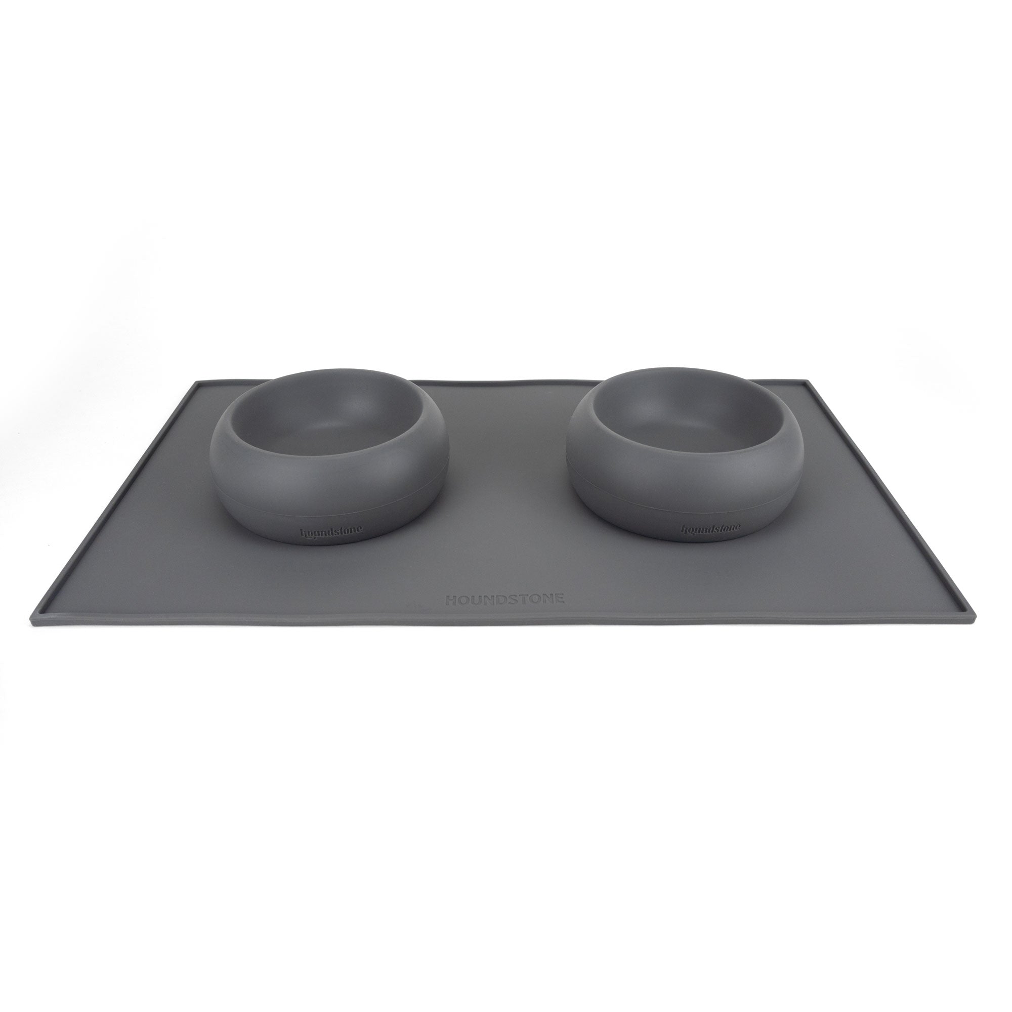 houndstone small dog bowls on dog bowk mat, charcoal