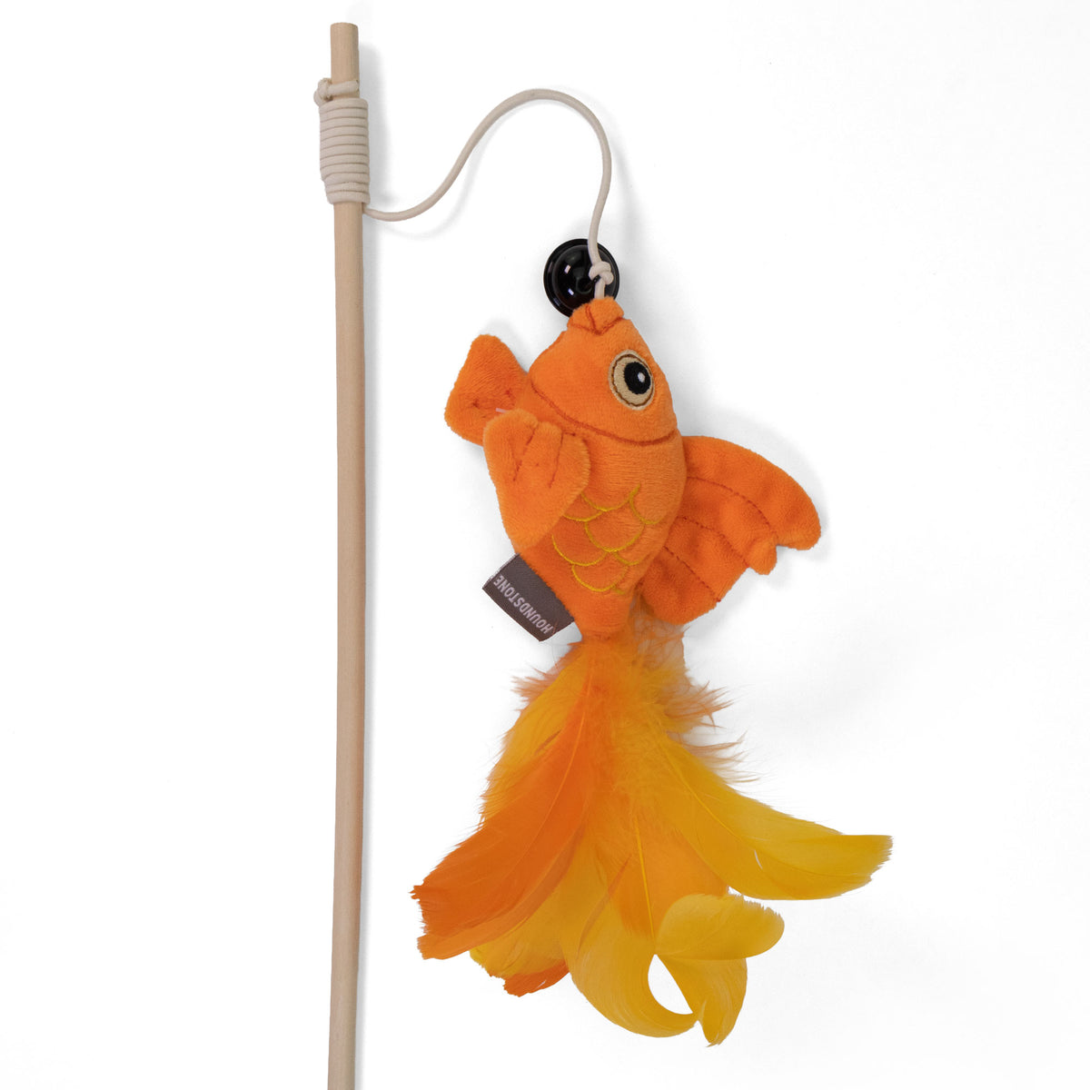Goldfish Cat Toy Wand, with Bamboo Handle, Bell & Feathers