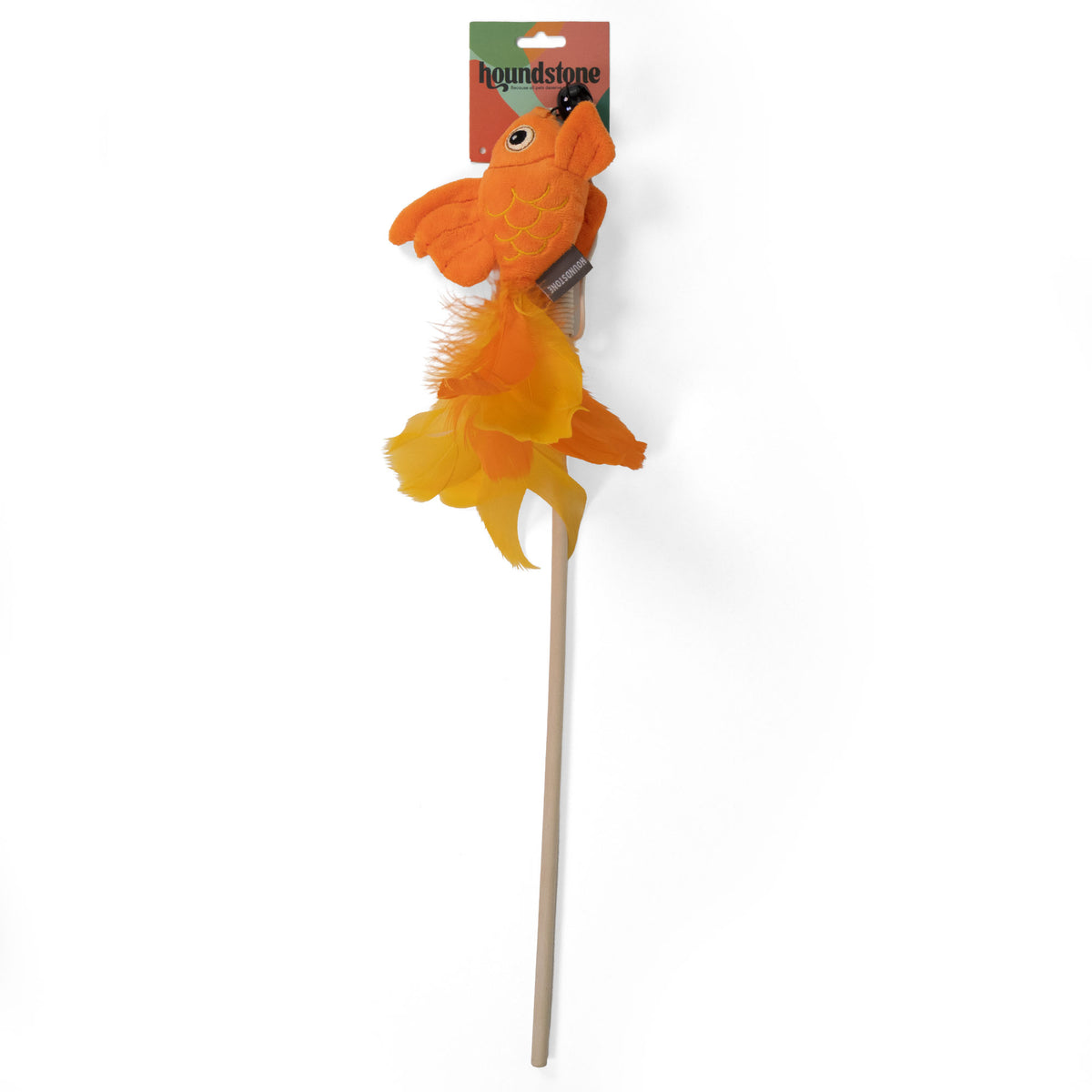 Goldfish Cat Toy Wand, with Bamboo Handle, Bell & Feathers