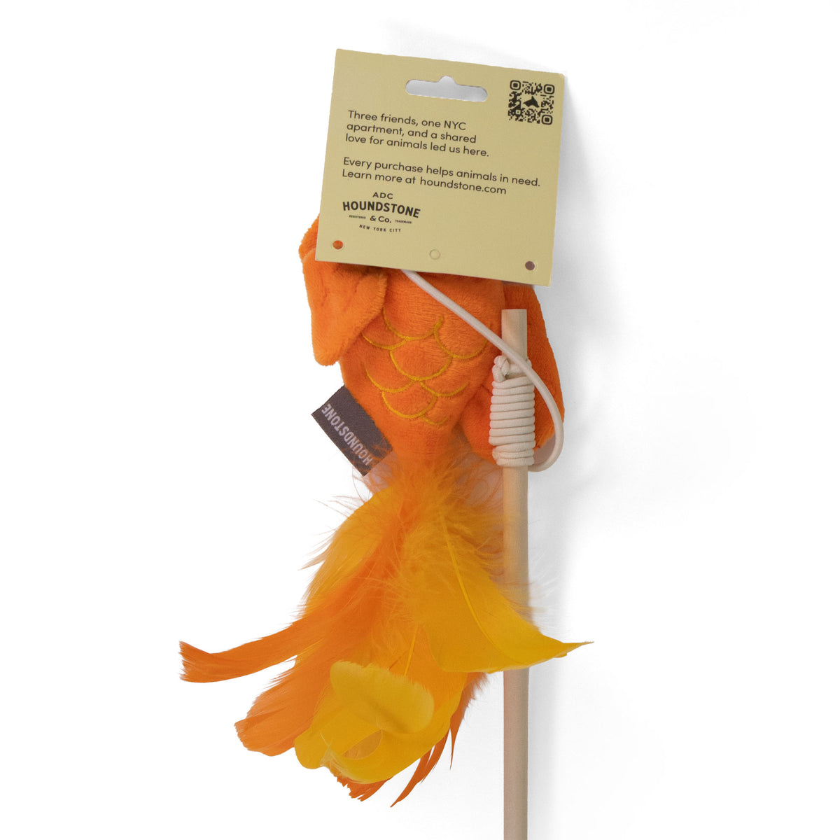 Goldfish Cat Toy Wand, with Bamboo Handle, Bell & Feathers