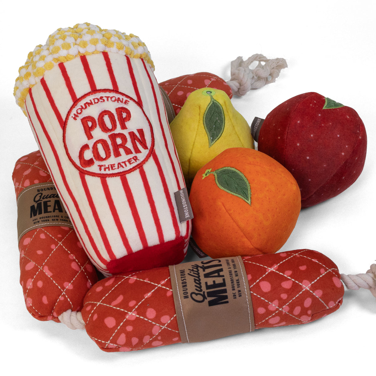 Popcorn Plush Dog Toy, with Squeaker