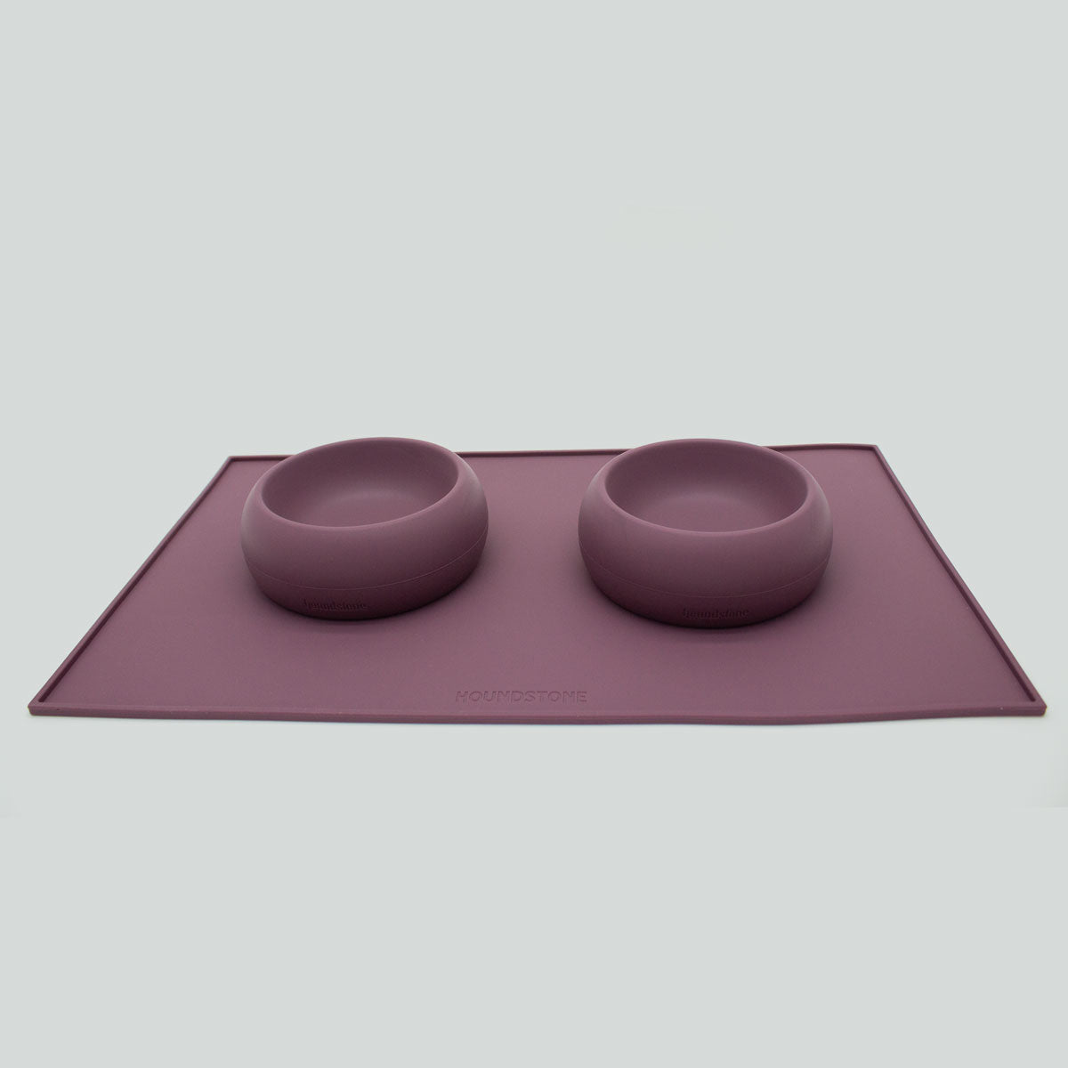 Houndstone silicone pet food mat with bowls in plum
